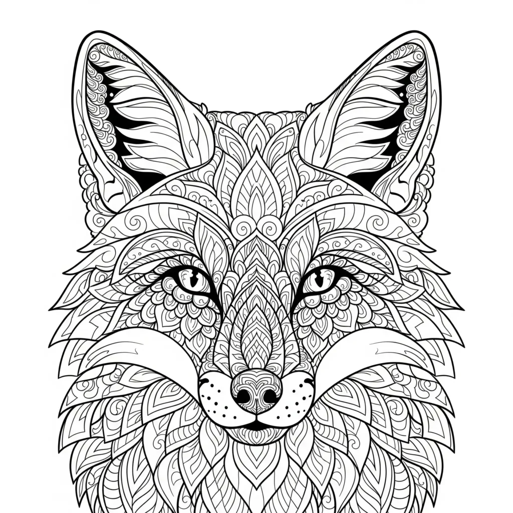 fuchs ausmalbild für erwachsene mit detailliertem mandala muster im fuchskopf als entspannende vorlage zum ausdrucken