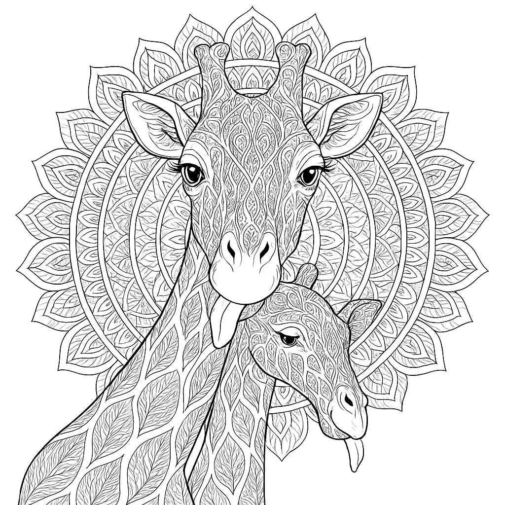 Mandala Malvorlage mit kunstvoll verzierter Giraffe – ideal als Ausmalbild für Erwachsene und Kinder