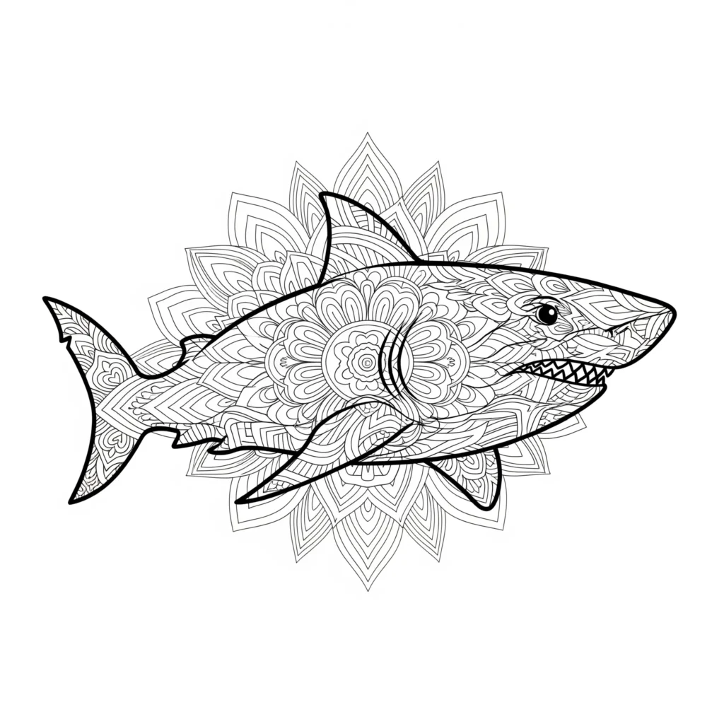 10+ Hai Ausmalbilder (Kostenlos Malvorlage zum Ausdrucken) Mandala Hai Ausmalbild zum Ausdrucken kostenlos für Erwachsene zum Ausmalen