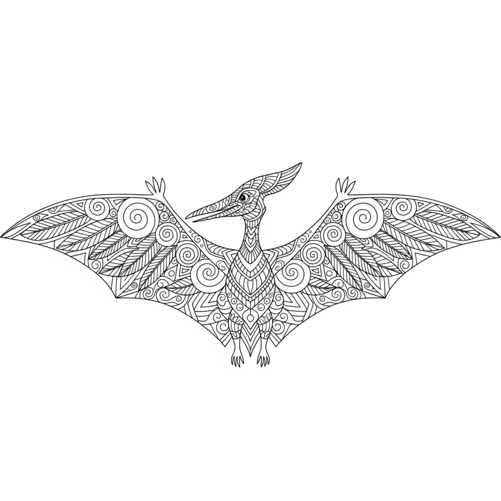 Mandala Ausmalbild mit Pteranodon Motiv zum Ausdrucken und Ausmalen