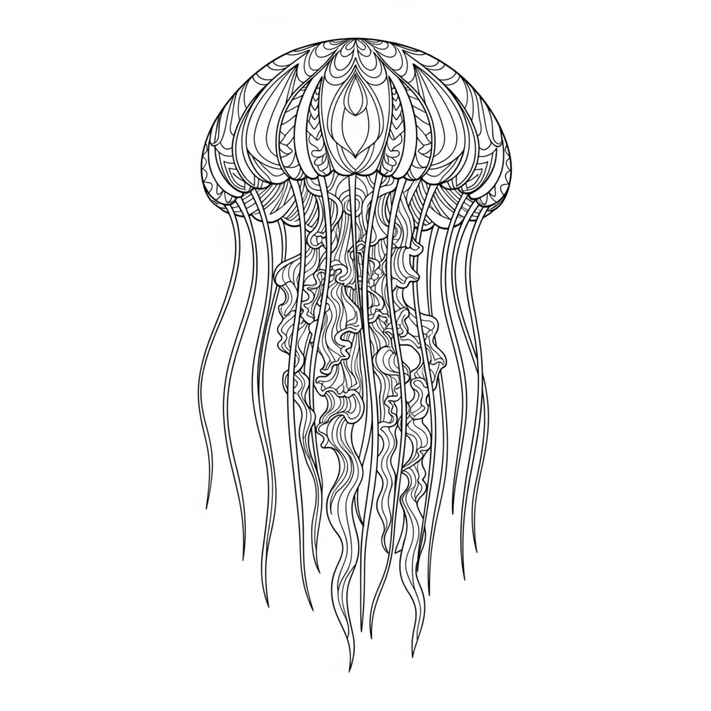 10+ Qualle Ausmalbilder (Gratis Malvorlage zum Ausdrucken) filigrane mandala qualle mit detailreichen mustern als ausmalbild für kinder geeignet quallen ausmalbilder kostenlos zum ausdrucken