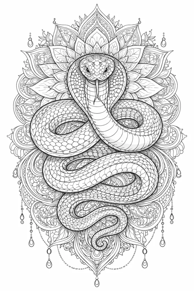 Mandala Schlange Ausmalbild zum Ausdrucken kostenlos für Kinder und Erwachsene zum kreativen Ausmalen
