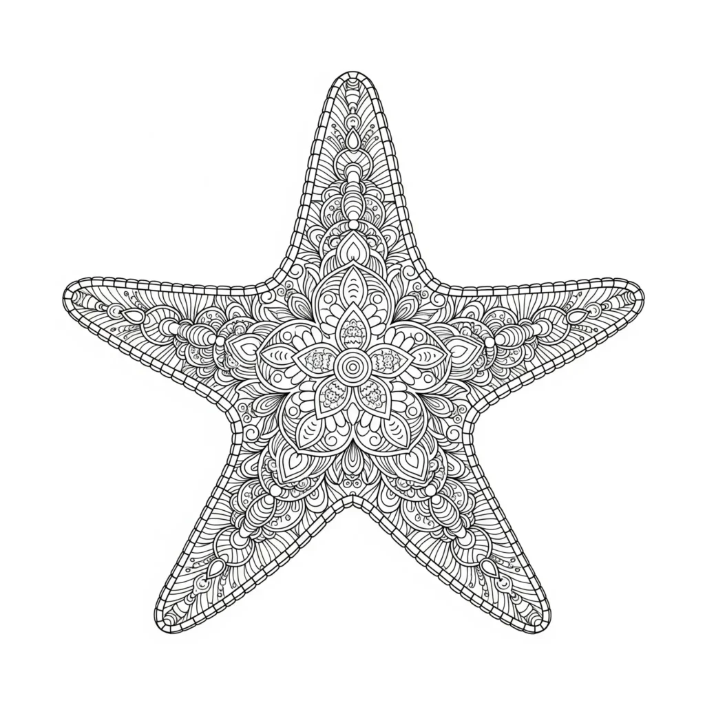 Seestern Ausmalbilder (Gratis Malvorlage zum Ausdrucken) Mandala Seestern Ausmalbild für Erwachsene detaillierte pdf malvorlage zum ausdrucken