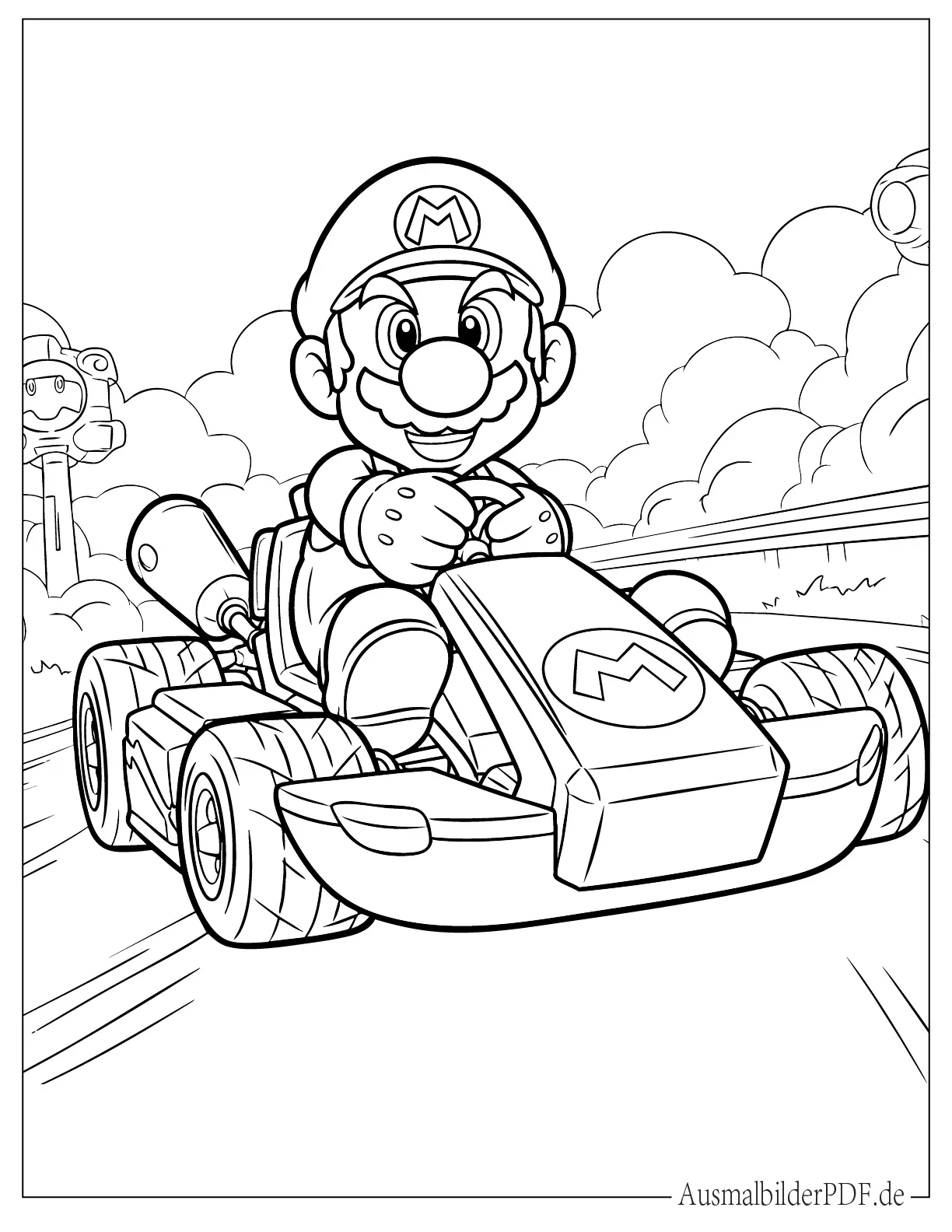 Mario fährt Kart ausdruckbare Malvorlage