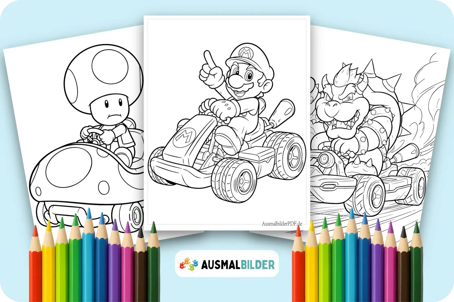Rasante Mario Kart Ausmalbilder für kleine Rennfahrer Fans zum Ausdrucken