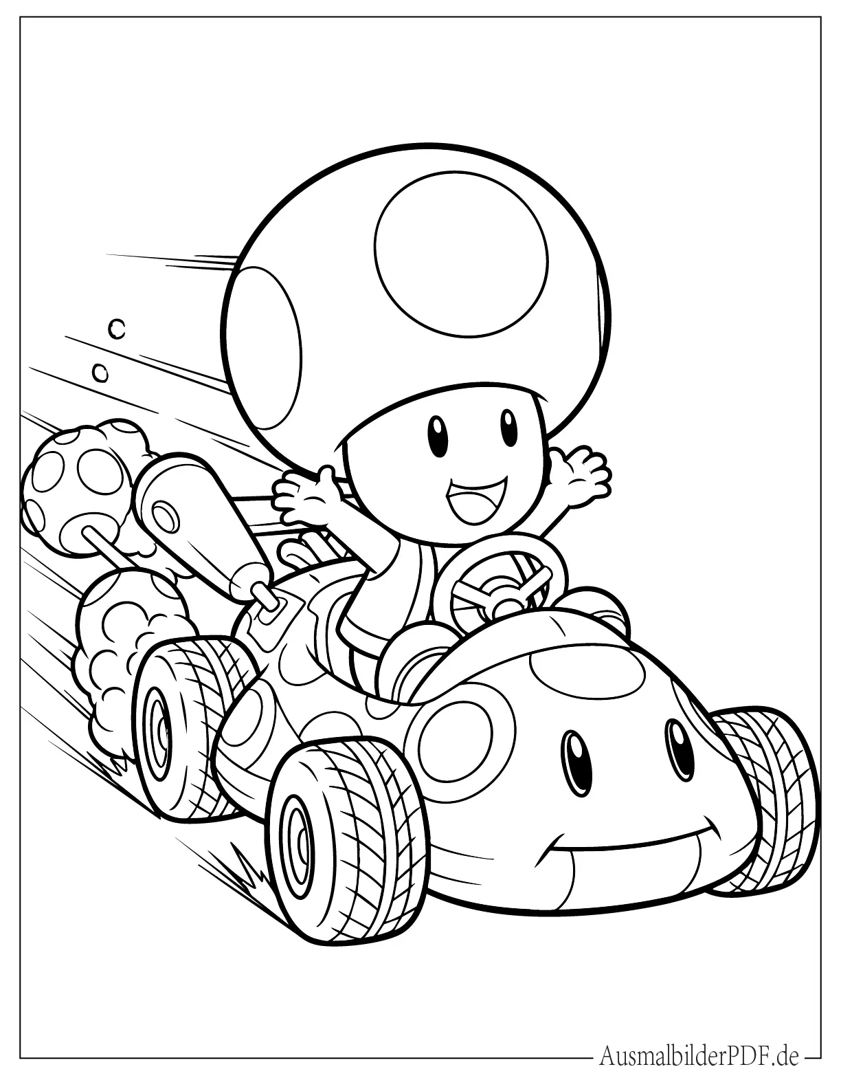Mario Kart Toad fährt glücklich Kart Ausmalbild