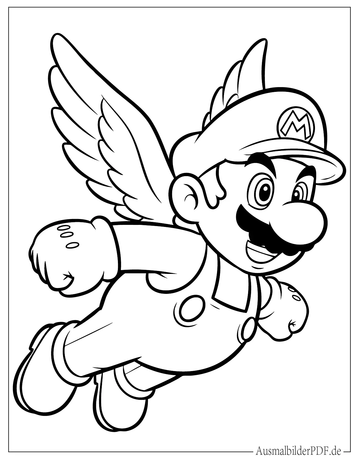 Fliegender Mario mit Flügeln Ausdruckbare Ausmalbild