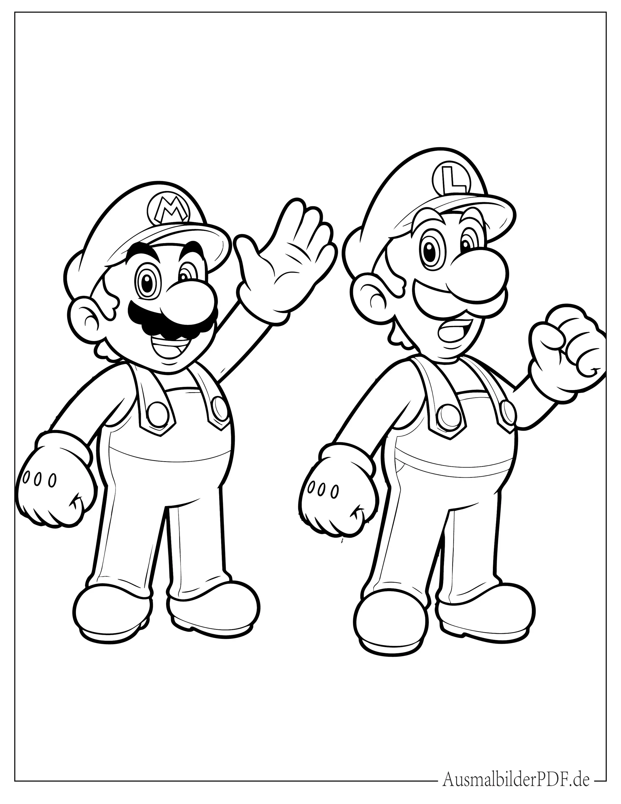 10+ Luigi Ausmalbilder (Kostenlos Malvorlagen zum Ausdrucken) Einfach Mario steht mit Luigi zum Ausmalen