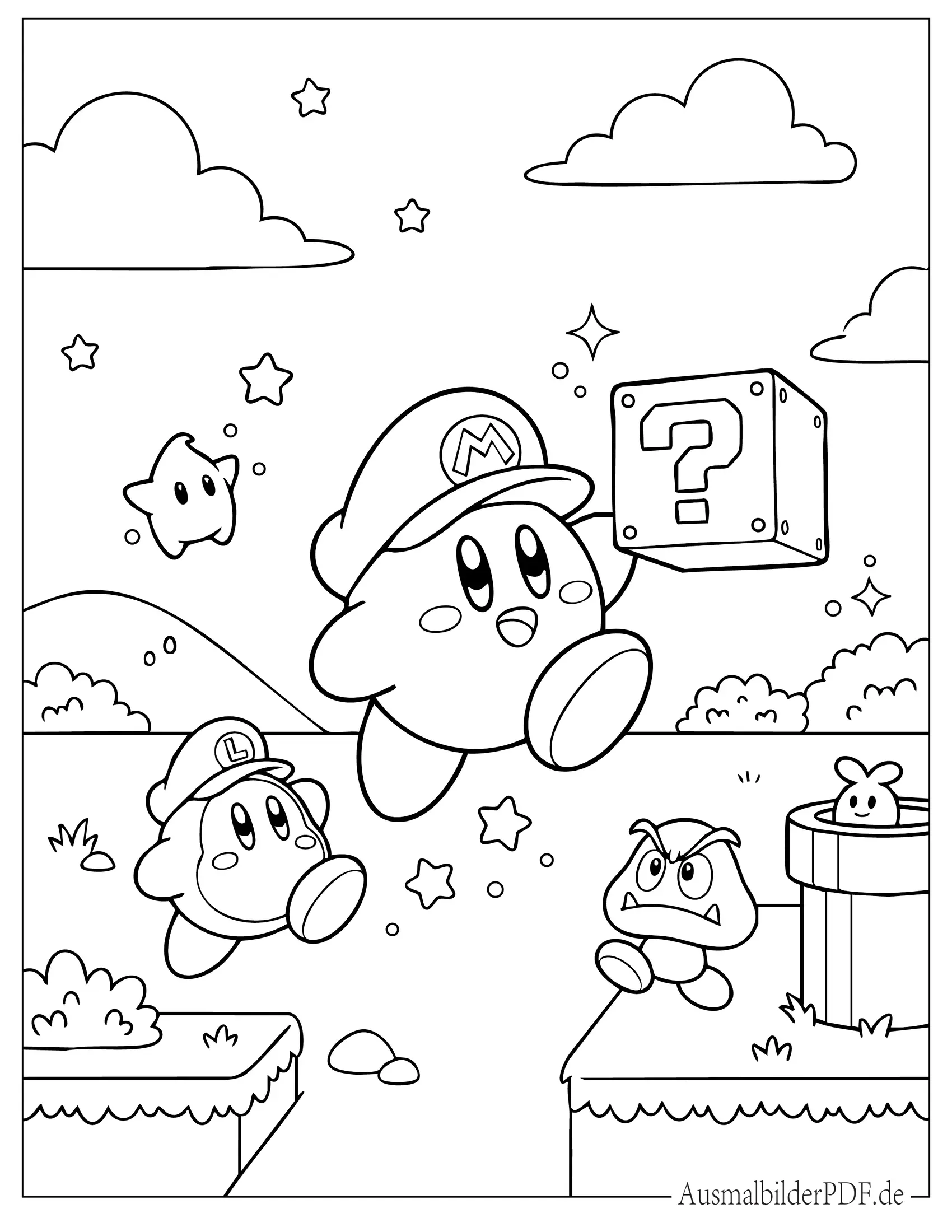 Mario Thema Kirby Ausdruckbare Ausmalbild