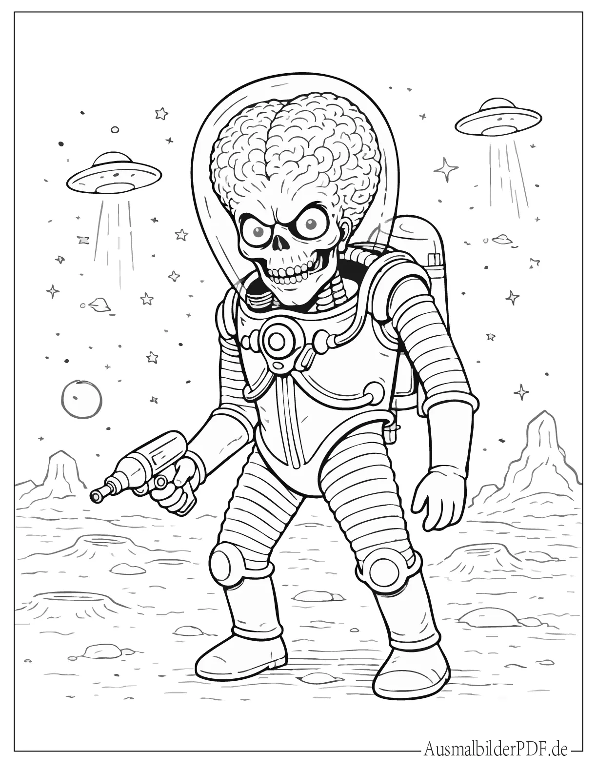 Alien Ausmalbilder (Gratis zum Ausdrucken und Ausmalen) Detaillierte Mars Attacks Alien druckbare Malvorlage