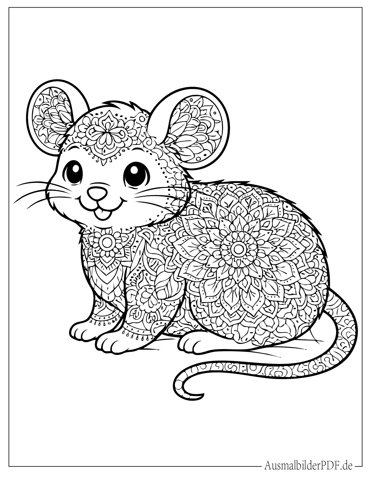 Detaillierte Maus Mandala Ausmalbild für Erwachsene