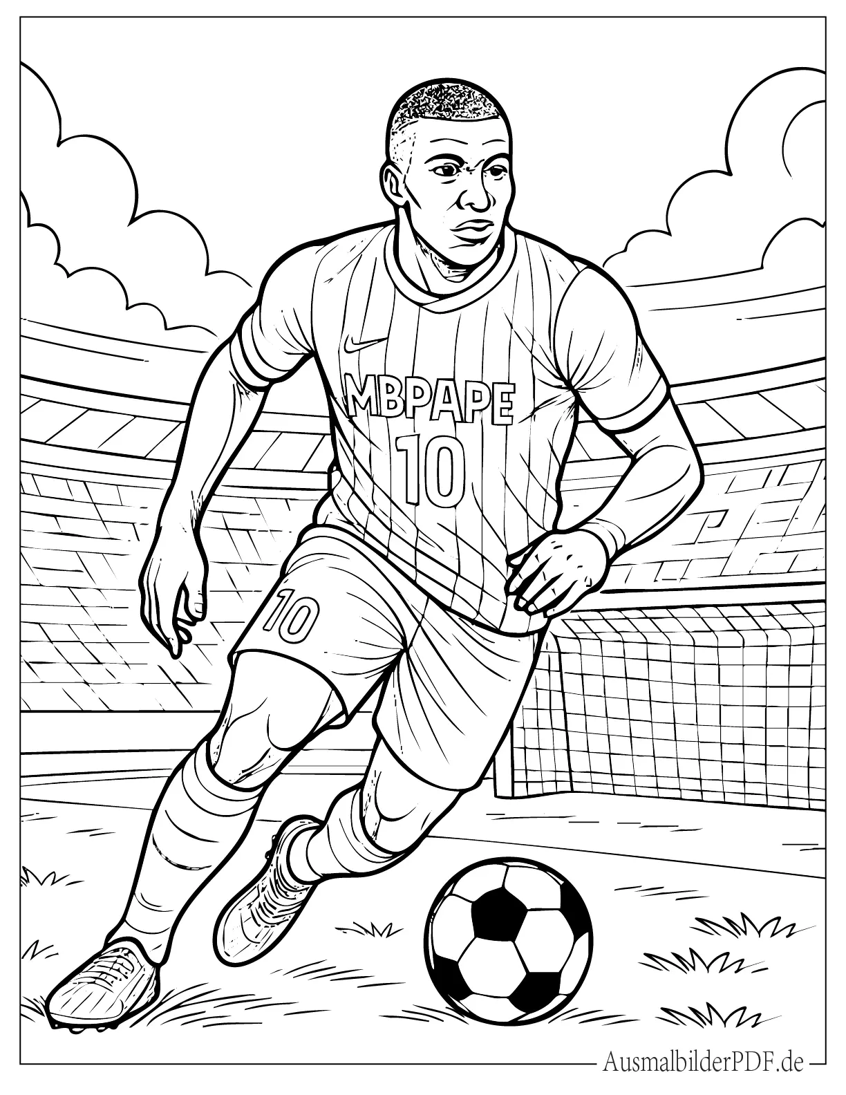 Ausmalbild von Mbappe spielt Fußball