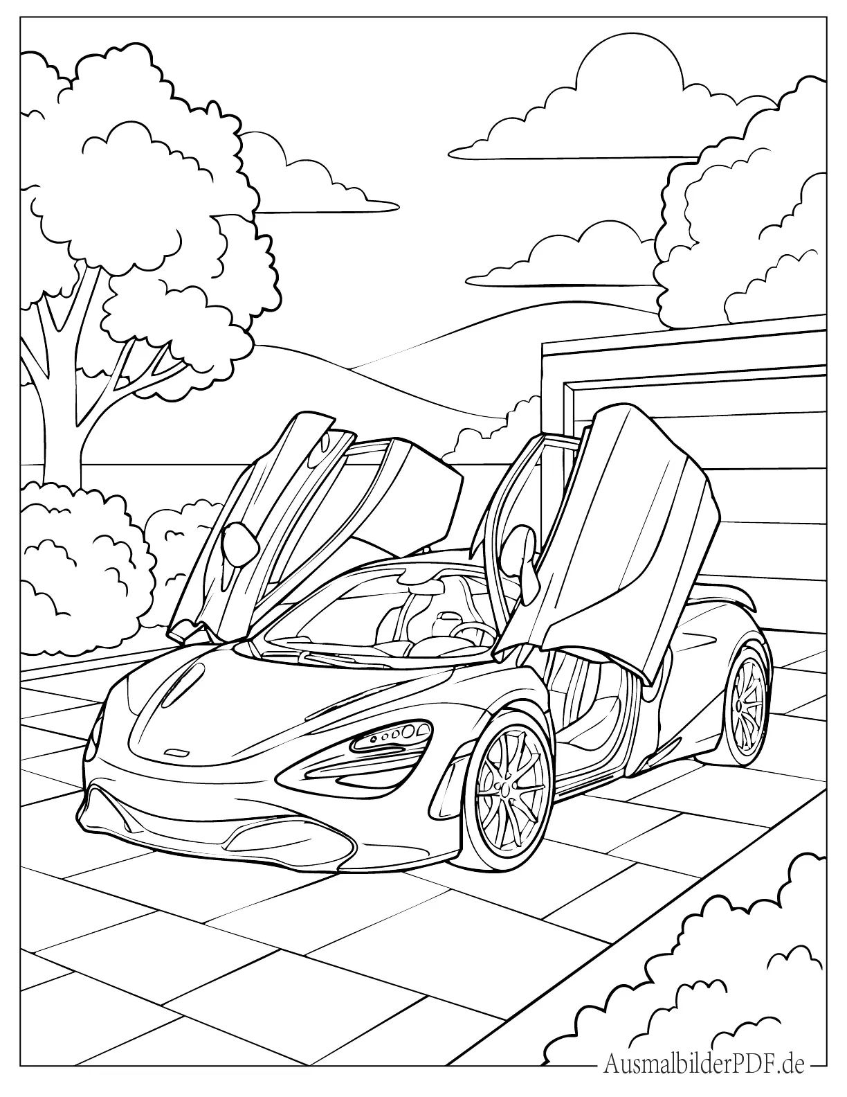 10+ McLaren Ausmalbilder (Gratis Malvorlagen zum Ausdrucken) McLaren 720S mit nach oben schwingenden Türen zum Ausmalen