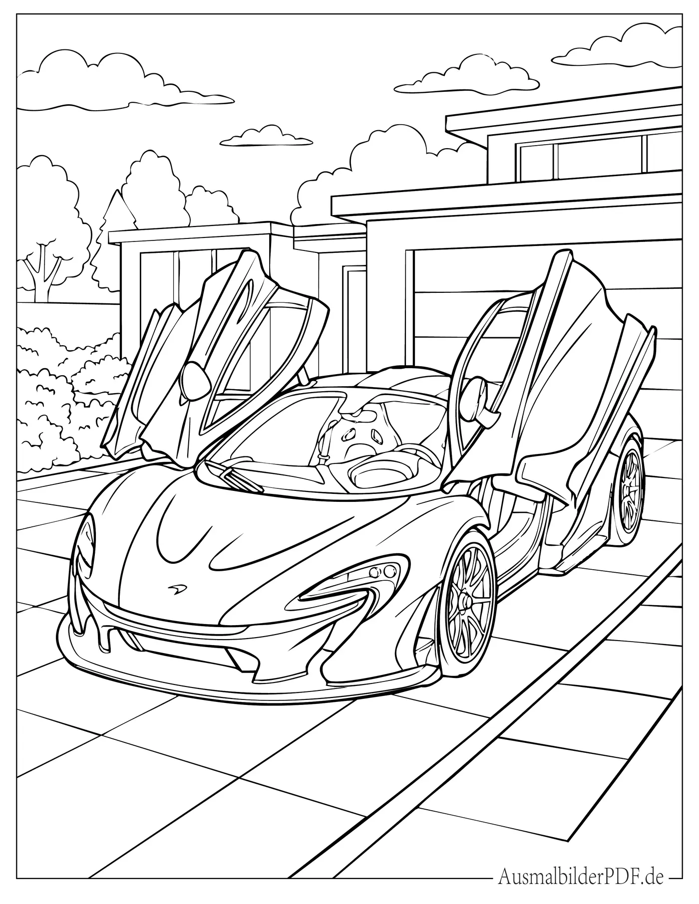 10+ McLaren Ausmalbilder (Gratis Malvorlagen zum Ausdrucken) Schöner McLaren Sportwagen mit geöffneten Türen Ausmalbild