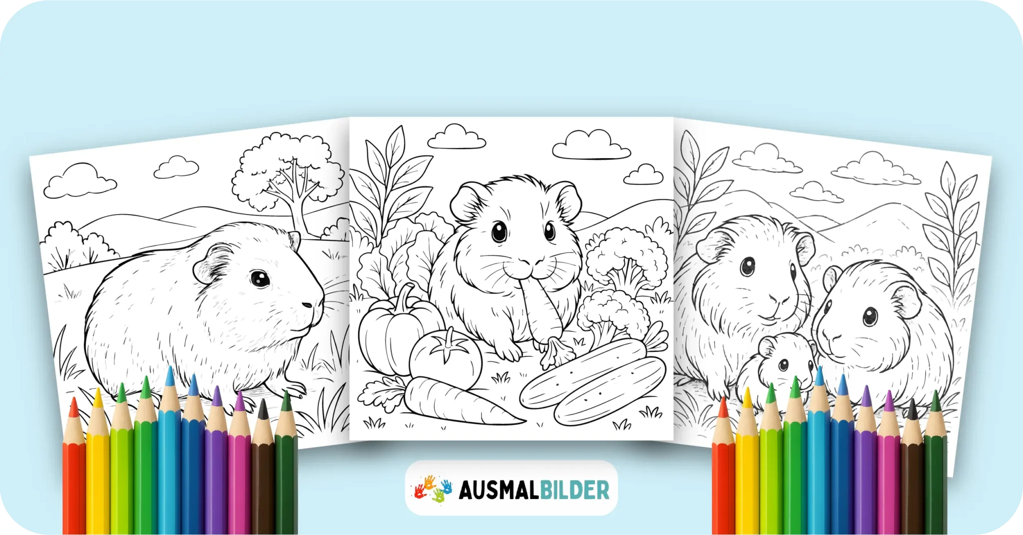 Meerschweinchen Ausmalbilder kostenlose Malvorlagen zum Ausdrucken für Kinder und Erwachsene