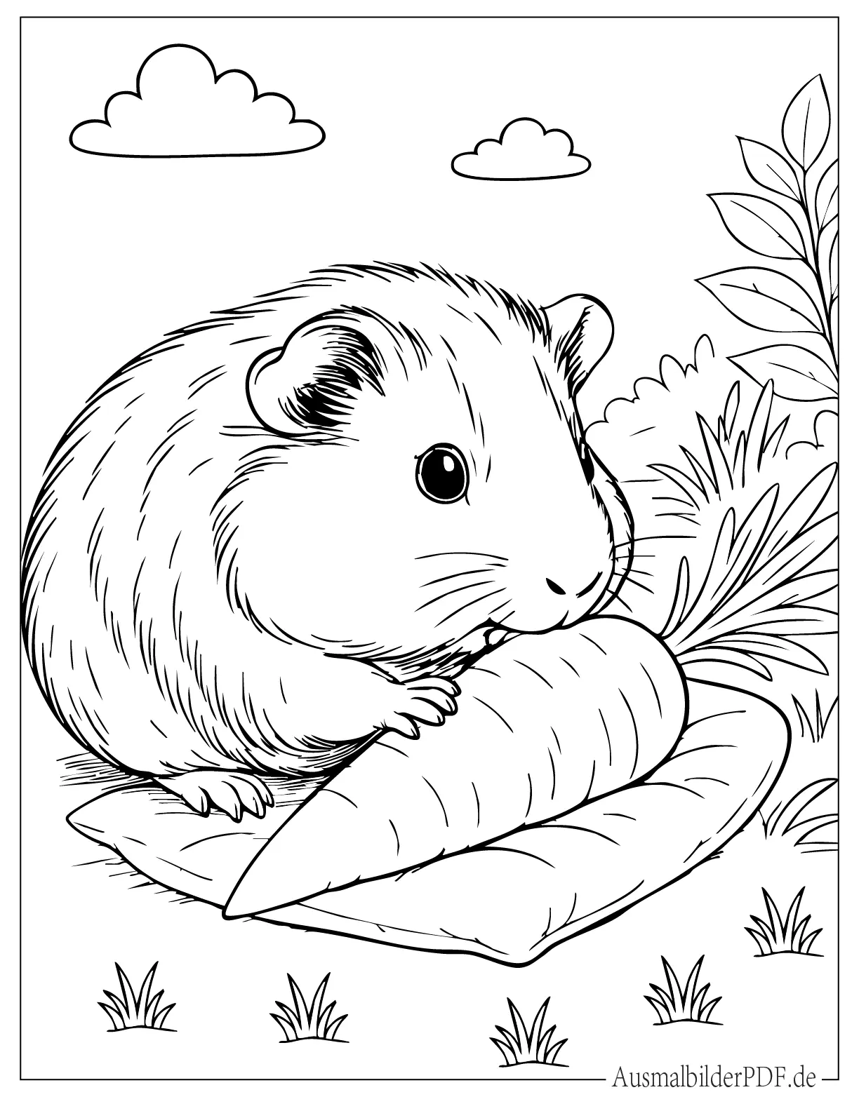 Einfaches Meerschweinchen isst eine Karotte Ausmalbild für Kinder