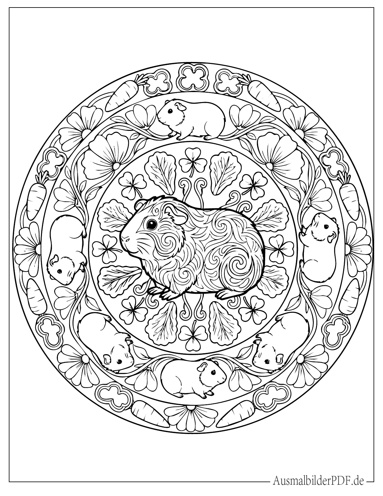 Meerschweinchen Mandala Ausmalbild für Erwachsene