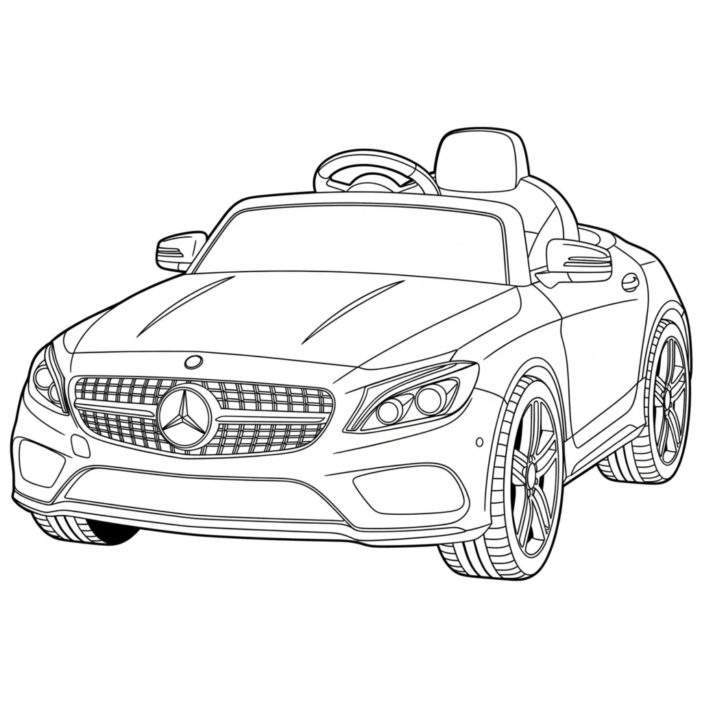 Kindgerechtes Ausmalbild eines Mercedes-Autos im einfachen Stil, ideal für kleine Kinder zum Ausdrucken und Ausmalen zu Hause oder im Kindergarten.