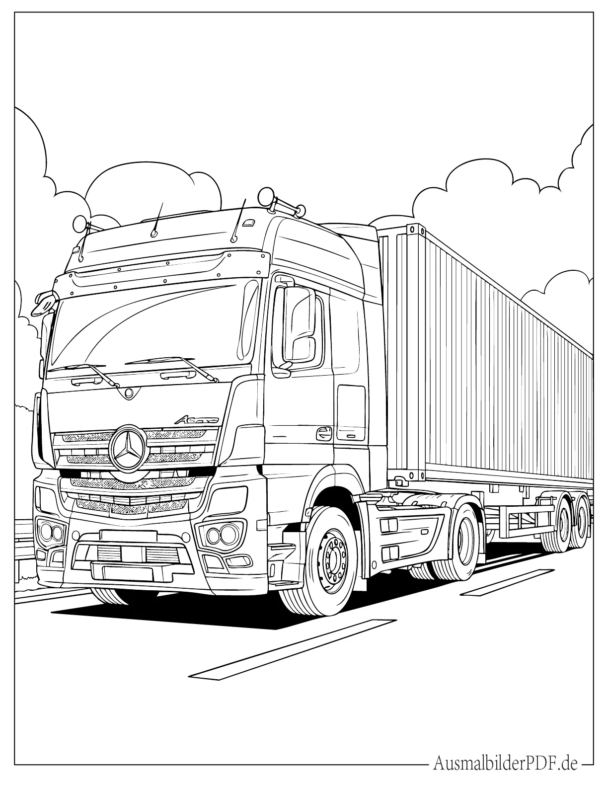 Mercedes-Benz Lkw transportiert Fracht Ausmalvorlage