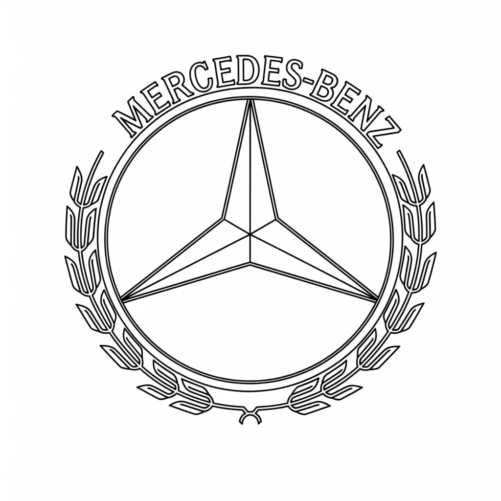 Ausmalbild vom klassischen Mercedes-Benz Logo mit dem dreizackigen Stern – ideal für Kinder zum kostenlosen Ausdrucken und Ausmalen.