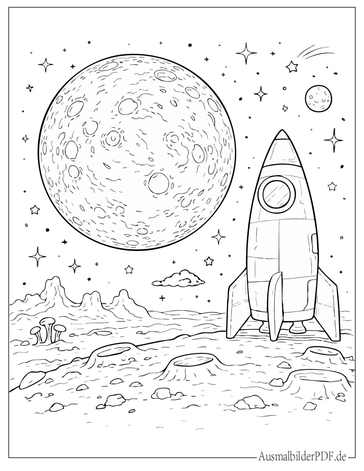 Merkur Planet mit Raumschiff Ausmalbild