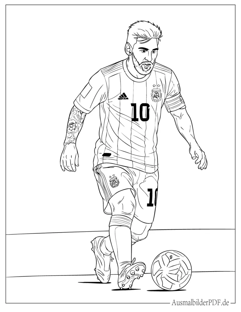 Lade hier dein kostenloses Messi Ausmalbild als PDF herunter. Perfekt zum Ausdrucken und Ausmalen für Kinder und Fußballfans.