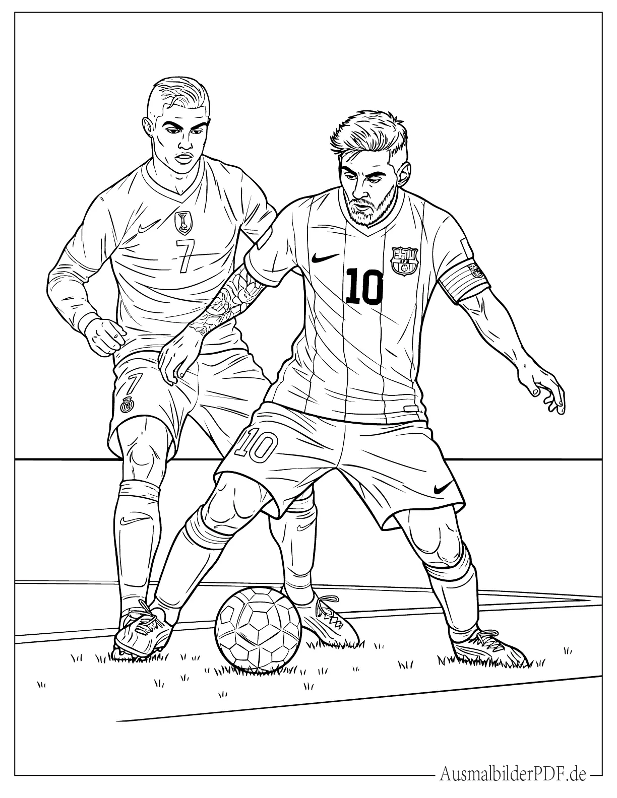 Messi und Ronaldo beim Fußball Ausmalbild