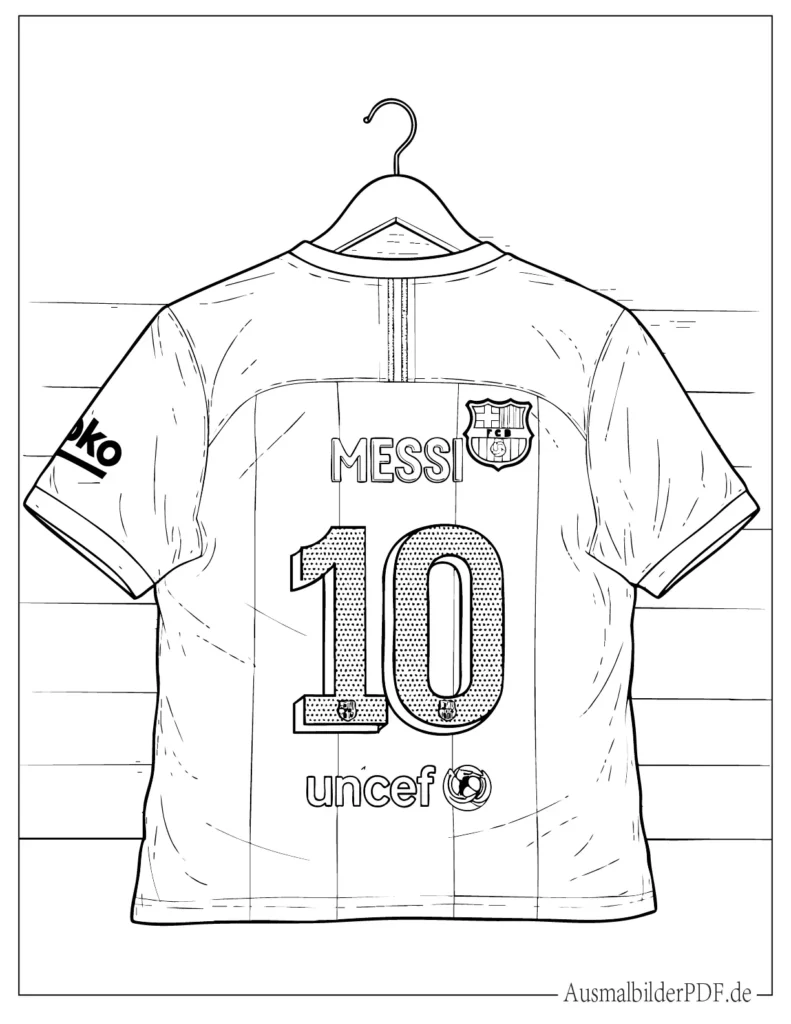 Messi in Fußballtrikot dargestellt, einfache sportliche Szene für Kinder zum kreativen Ausmalen und Fußballspaß zuhause