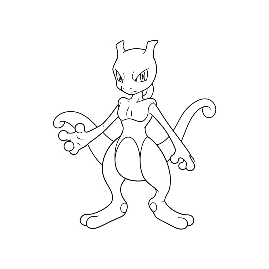 16 Mewtu Ausmalbilder (Gratis Pokémon Malvorlage zum drucken) Dieses Mewtu Ausmalbilder zeigt das legendäre Pokémon Mewtu in einer beeindruckenden Pose, bereit für den Kampf. Perfekt für Kinder und Fans, die Spaß am Ausmalen und Gestalten haben.