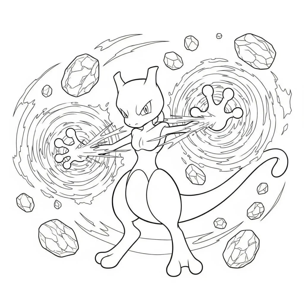 16 Mewtu Ausmalbilder (Gratis Pokémon Malvorlage zum drucken) Diese Malvorlage zeigt Mewtu, wie es seine mächtigen Psychokräfte entfesselt. Kinder und Pokémon-Fans können die Energieeffekte farbenfroh gestalten und ihrer Kreativität freien Lauf lassen.