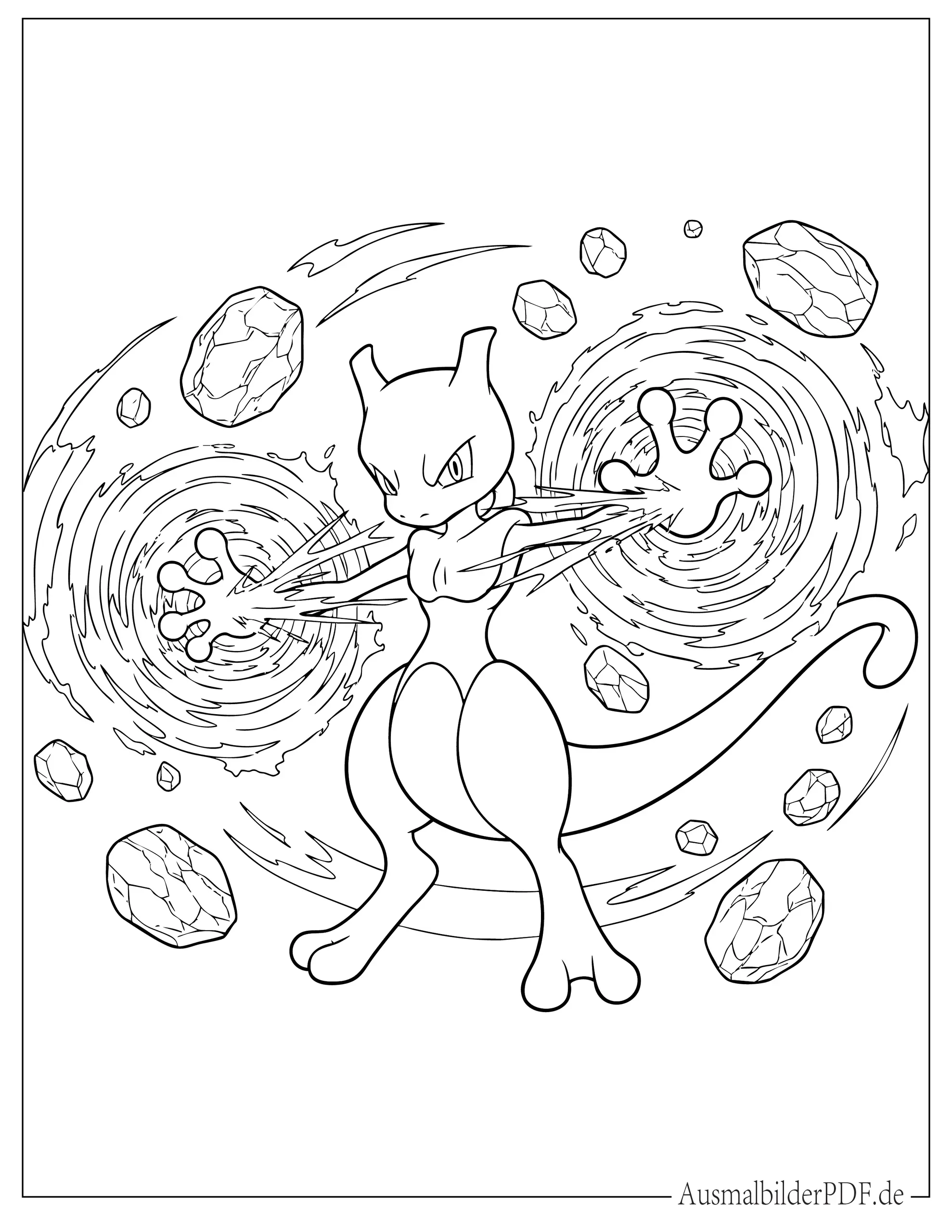 10+ Mewtu Ausmalbilder (Kostenlos Malvorlagen zum Ausdrucken) Pokemon Mewtu nutzt Psychokraft Ausmalvorlage