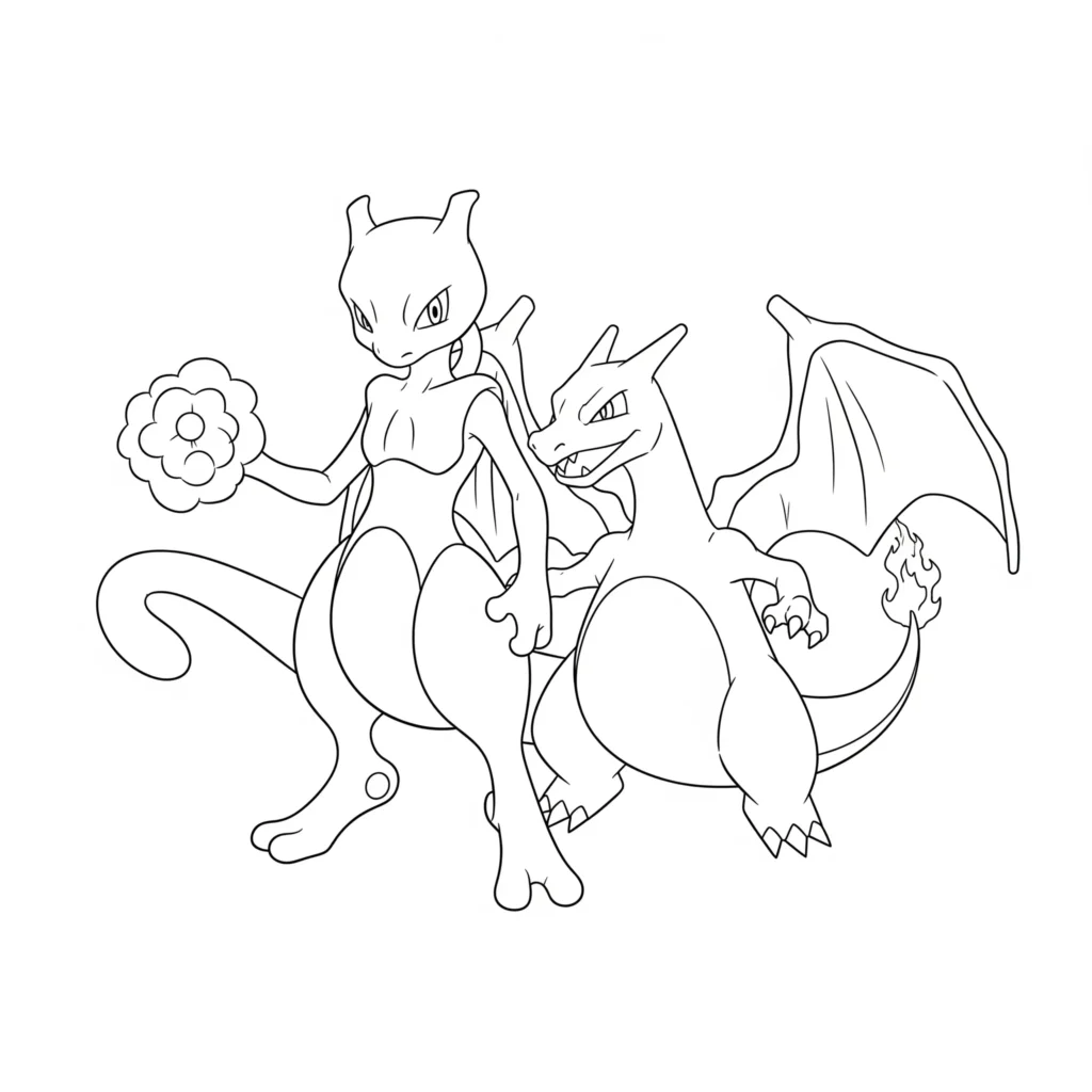 16 Mewtu Ausmalbilder (Gratis Pokémon Malvorlage zum drucken) Das Mewtu und Glurak Ausmalbild zeigt zwei legendäre Wesen in Aktion. Eine kreative Vorlage zum Ausdrucken und farbenfrohen Gestalten.