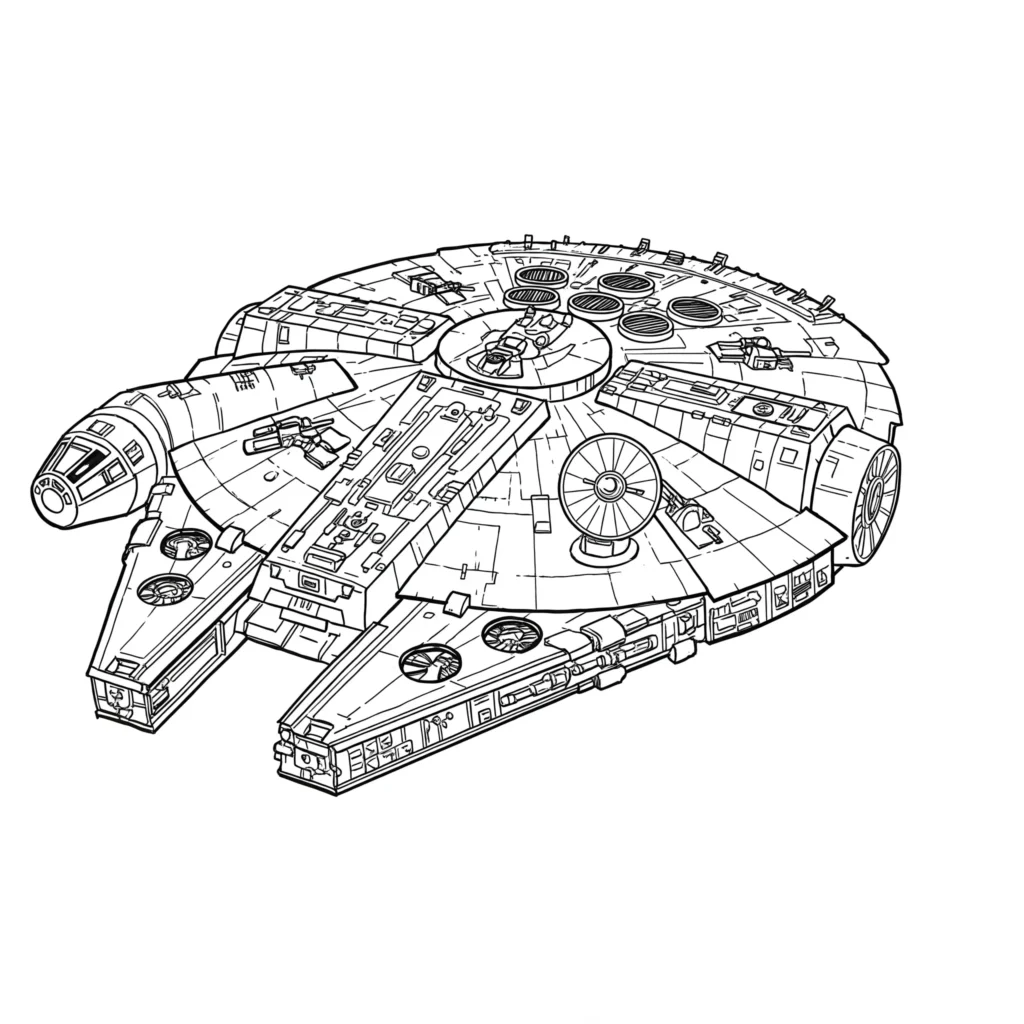 24 Star Wars Ausmalbilder (Gratis Malvorlage zum Ausdrucken) Kostenloses Millennium Falcon Ausmalbild. Ideal zum Ausdrucken und Ausmalen für Kinder und Erwachsene