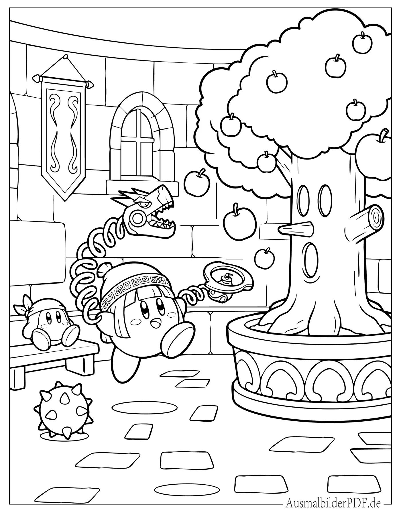 Min Min Kirby und Whispy Woods Ausmalbild zum Ausdrucken