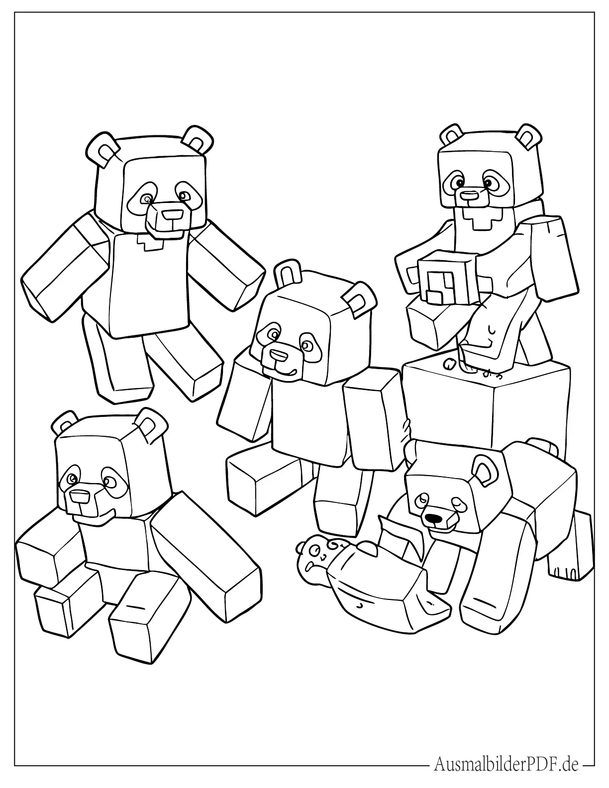 Minecraft Pandas Ausmalbild für kleine Kinder