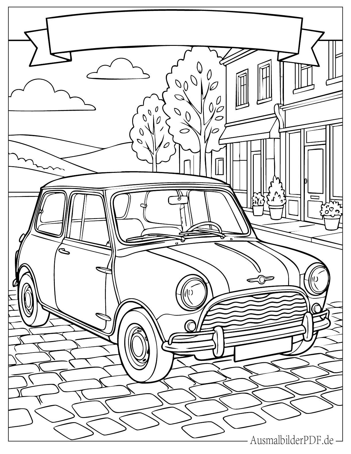 Klassischer Mini Cooper Oldtimer Ausdruckbare Malvorlage