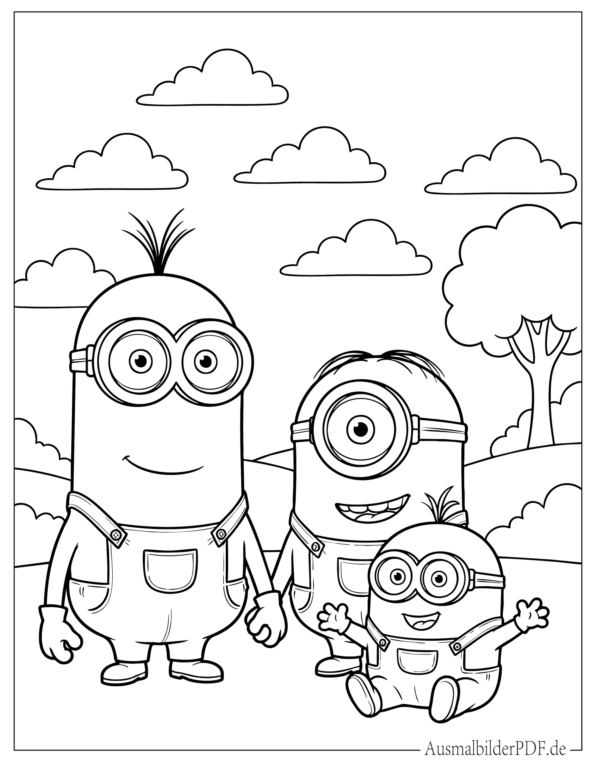 Niedliche Minion Familie Malvorlage zum Ausdrucken