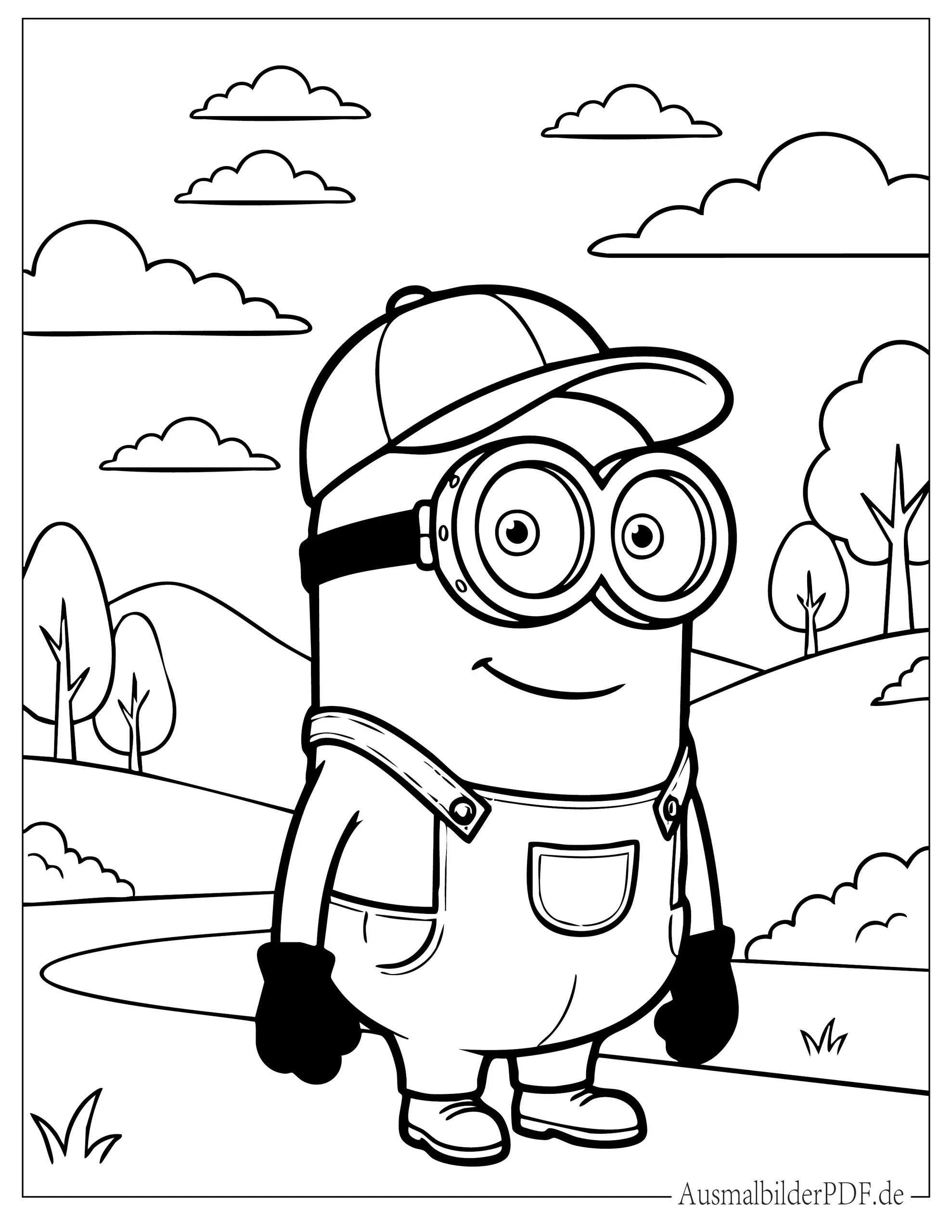 Minion mit Brille und Hut zum Ausmalen