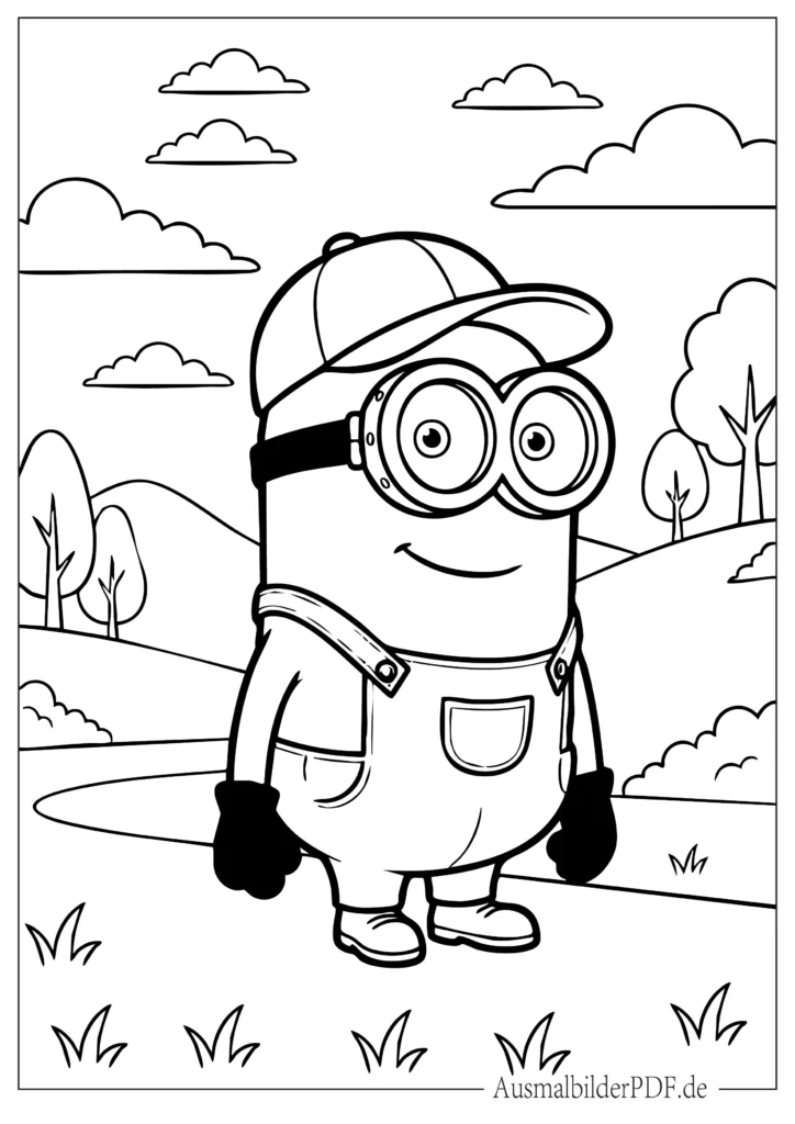10+ Minion Ausmalbilder (Gratis Malvorlage PDF zum drucken) Ausmalbild eines Minions mit Hut, perfekt für Kinder zum Ausdrucken und Ausmalen, lustige Malvorlage