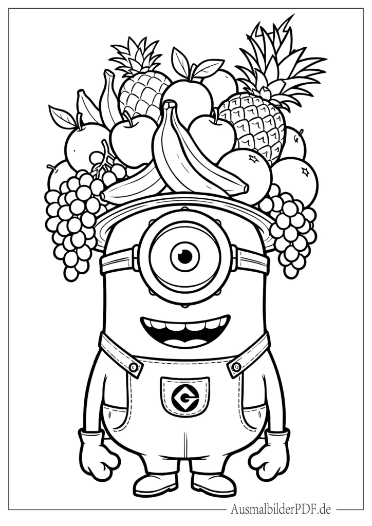 10+ Minion Ausmalbilder (Gratis Malvorlage PDF zum drucken) Minion Stuart mit Fruchthut Ausmalbild zum Ausdrucken und Ausmalen, lustige Malvorlage