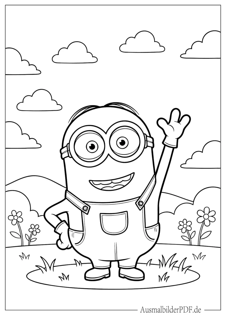 10+ Minion Ausmalbilder (Gratis Malvorlage PDF zum drucken) Minion Malvorlage zum Ausdrucken, der die Hand hebt zum Winken, perfekt für Kinder zum Ausdrucken und Ausmalen