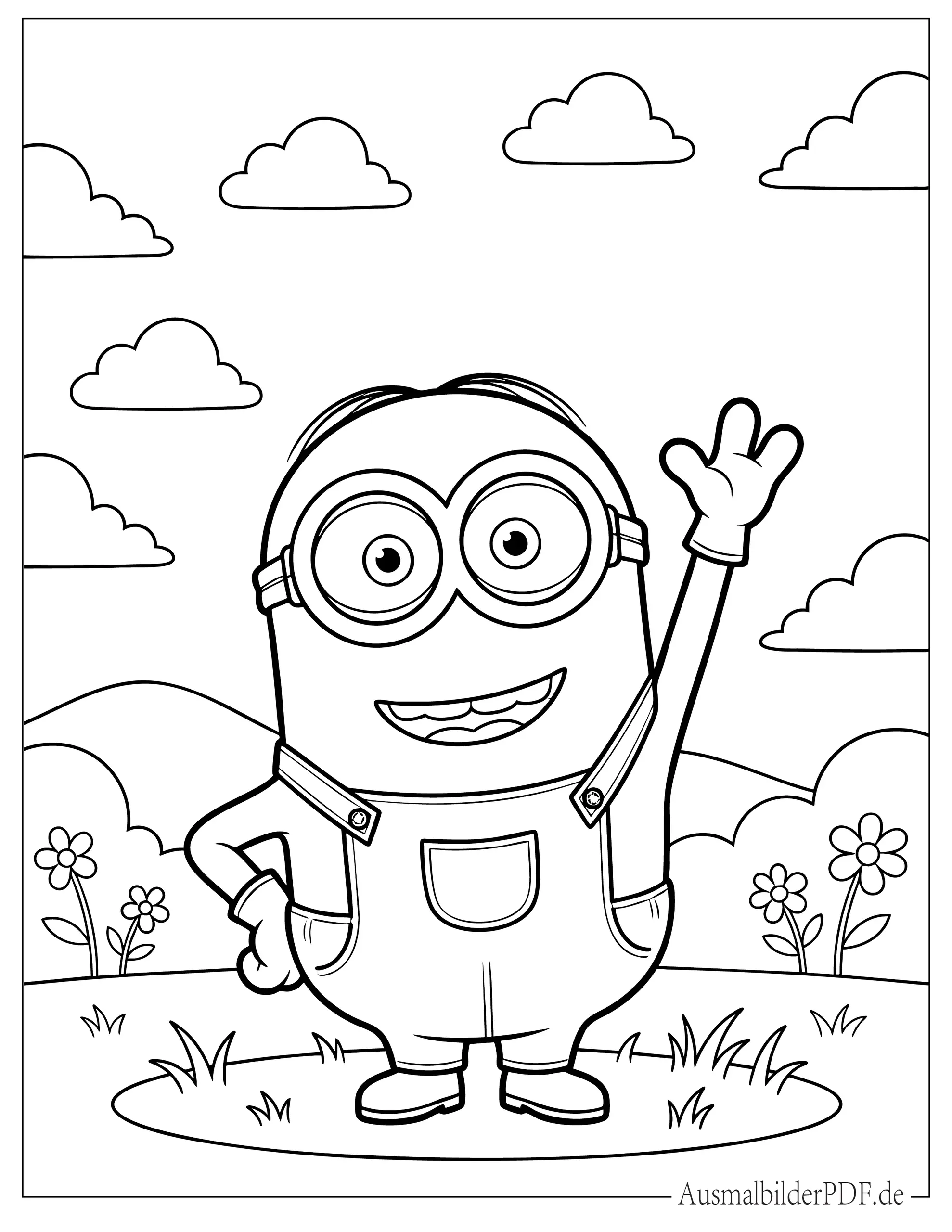 Einfache Minion winkt Malvorlage für Vorschulkinder