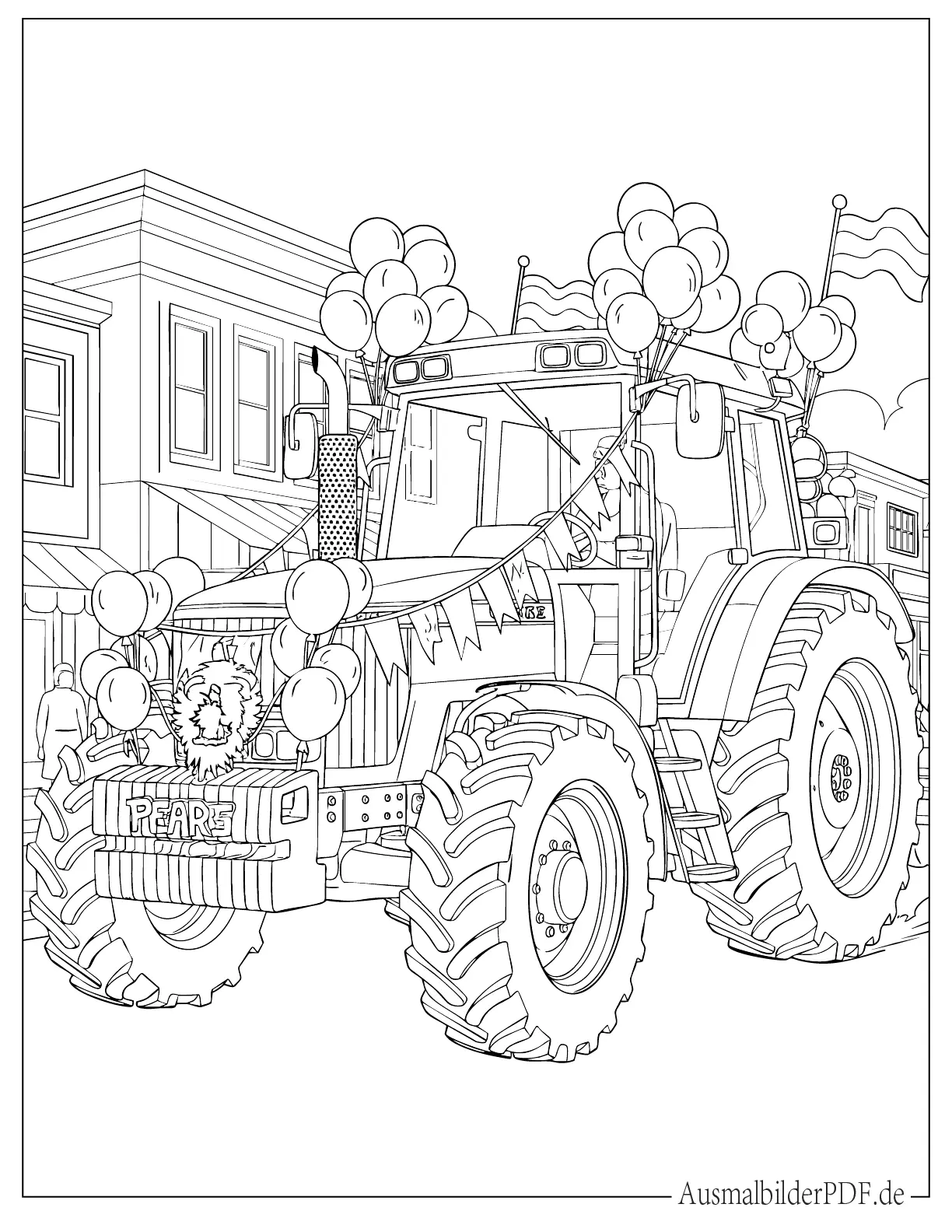 Moderner dekorierter Traktor zum Ausmalen