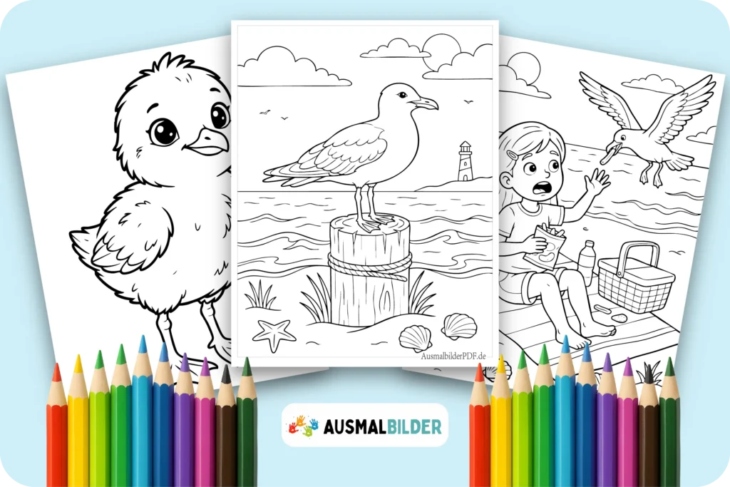 Möwen Ausmalbilder zum kostenlosen Ausdrucken für kleine Strandfans