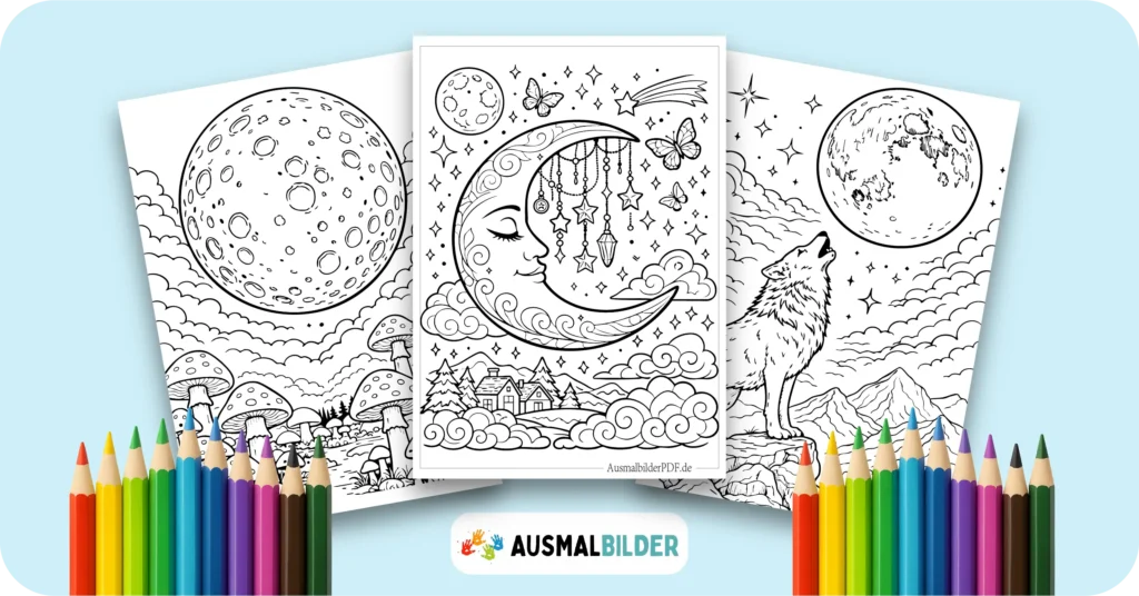 Mond Ausmalbilder kostenlose Malvorlagen zum Ausdrucken für Kinder und Erwachsene