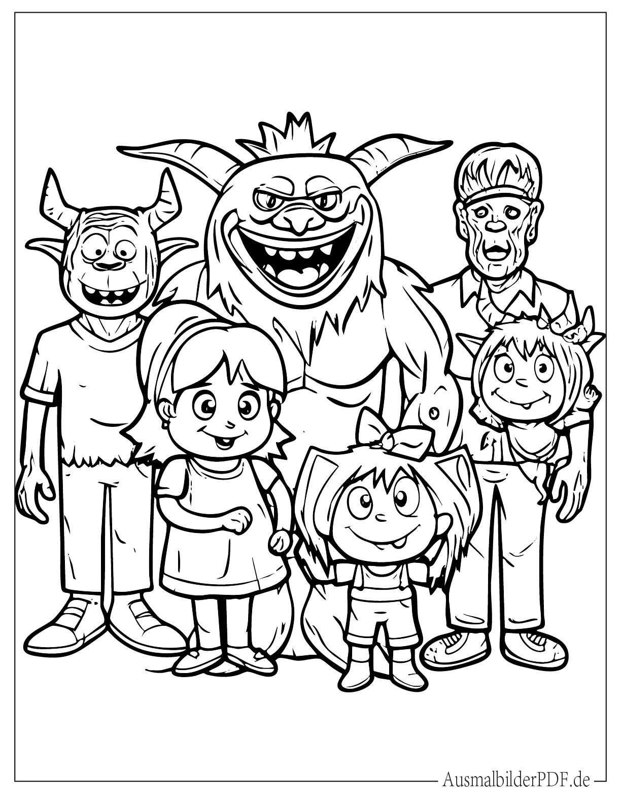 Gruselige Monsterfamilie zum Ausmalen