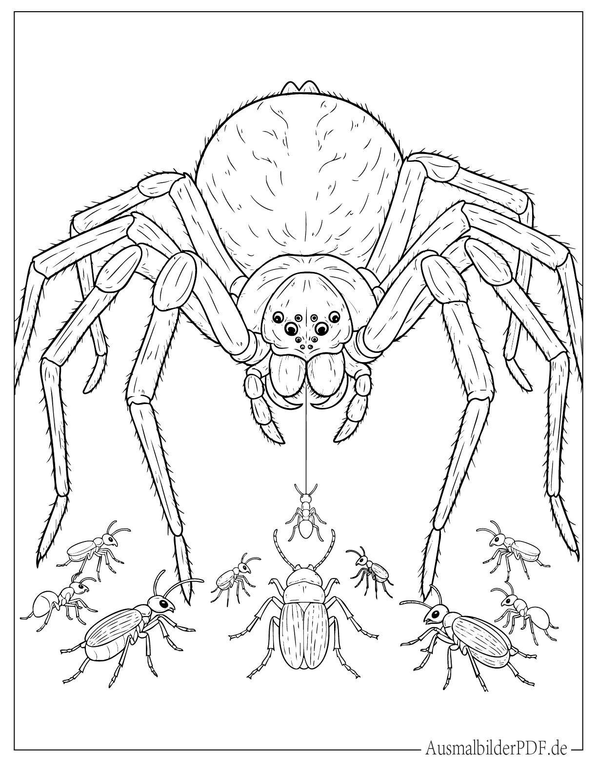 Große Monster Spinne frisst Insekten Ausmalbild