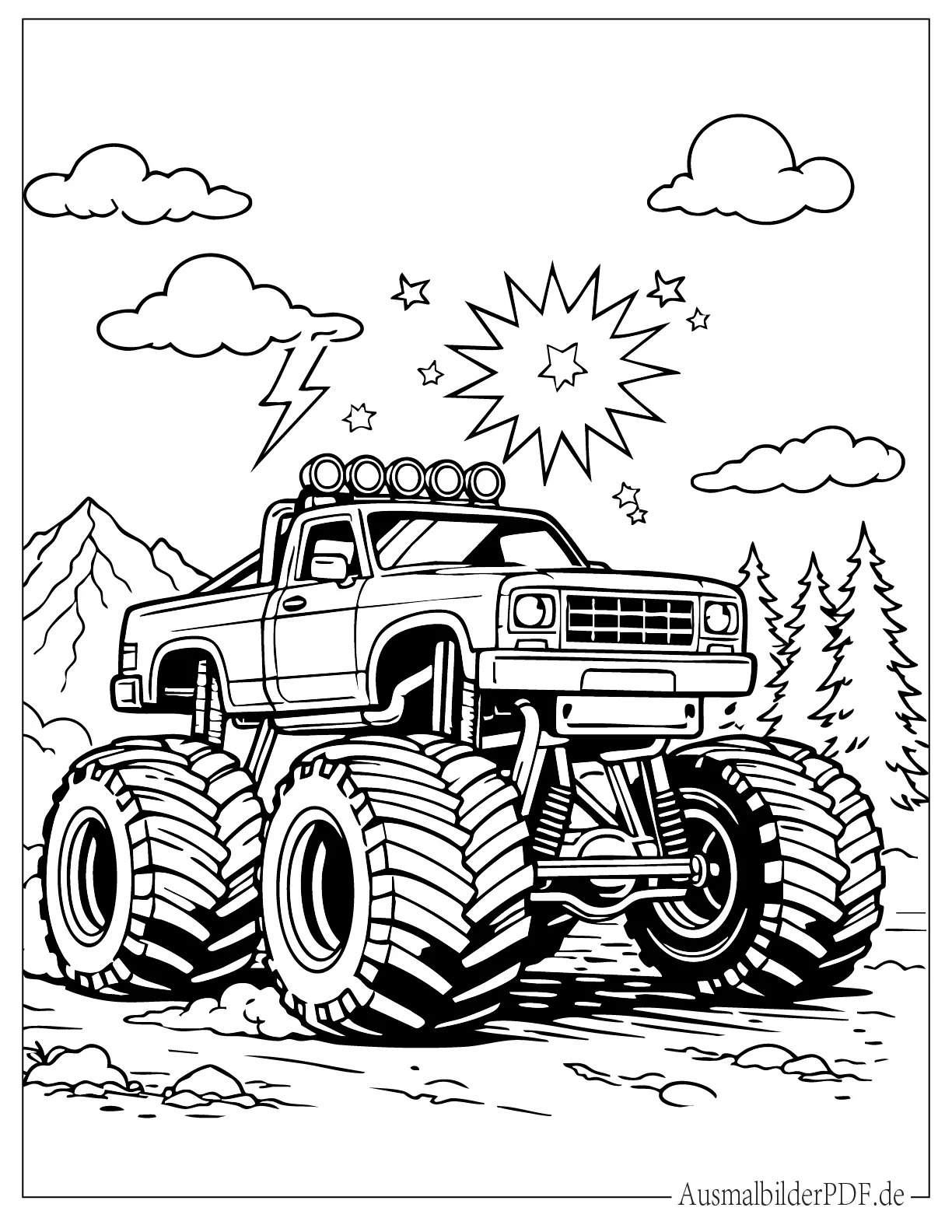 140 Auto Ausmalbilder (Gratis Malvorlagen zum Ausdrucken) Monstertruck zum Ausmalen