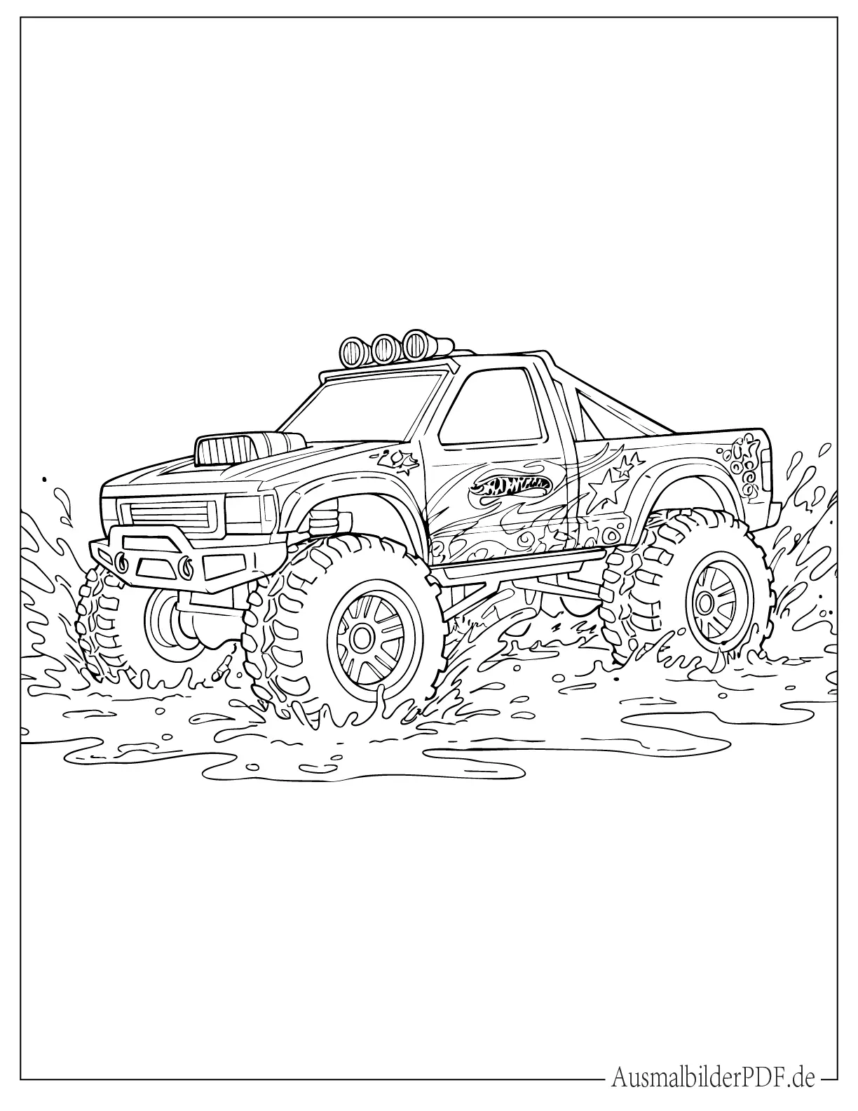 Hot Wheels Monstertruck im Schlamm zum Ausmalen