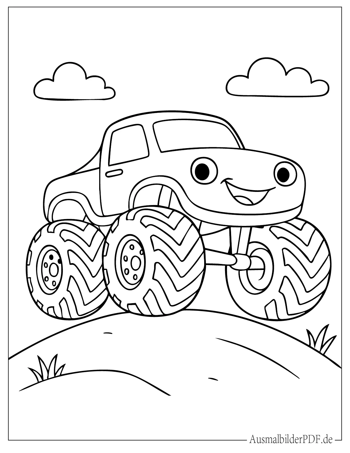 20 MonsterTruck Ausmalbilder (Gratis Vorlagen zum drucken) Einfaches Cartoon Monster Truck Ausmalbild für Kinder